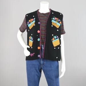Belle Pointe Longaberger Vintage Spring Flower Baskets Sweater Vest, Women's XS